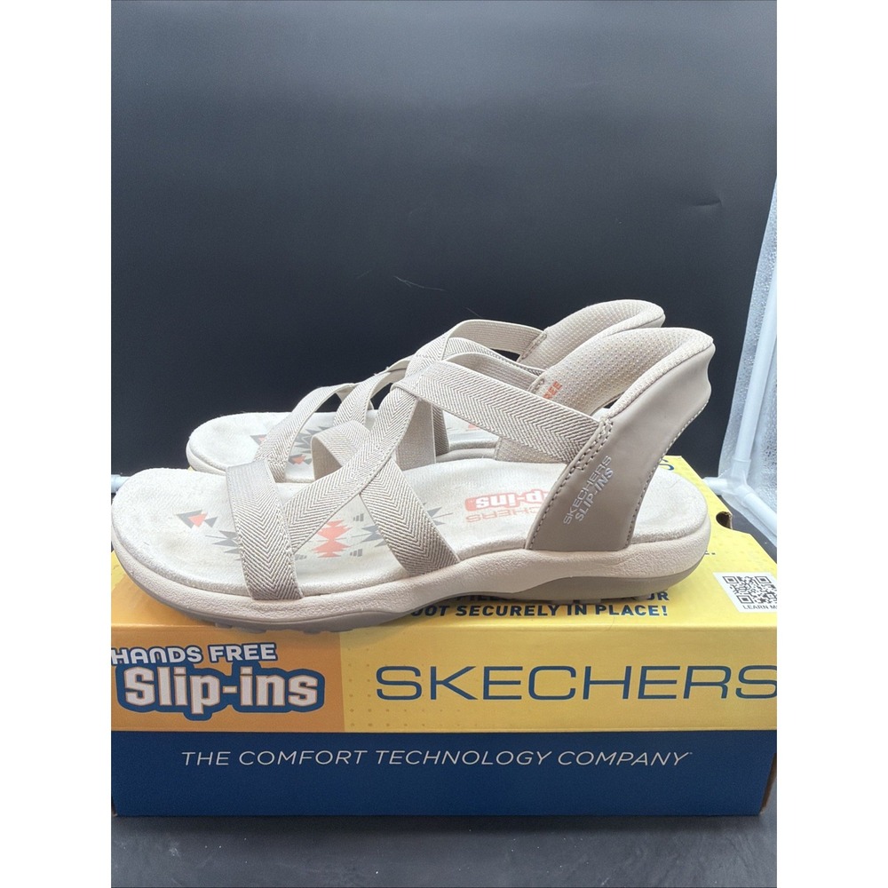 Skechers Reggae Slim Stretch Flex Taupe Women's Sandal Strappy SZ 7